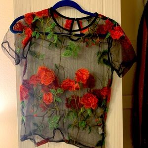 Floral mesh black top worn once